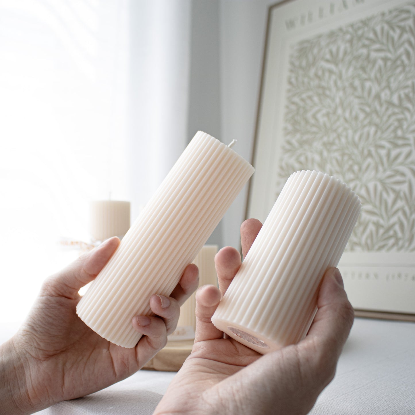 ribbed soy wax decorative pillar candle set