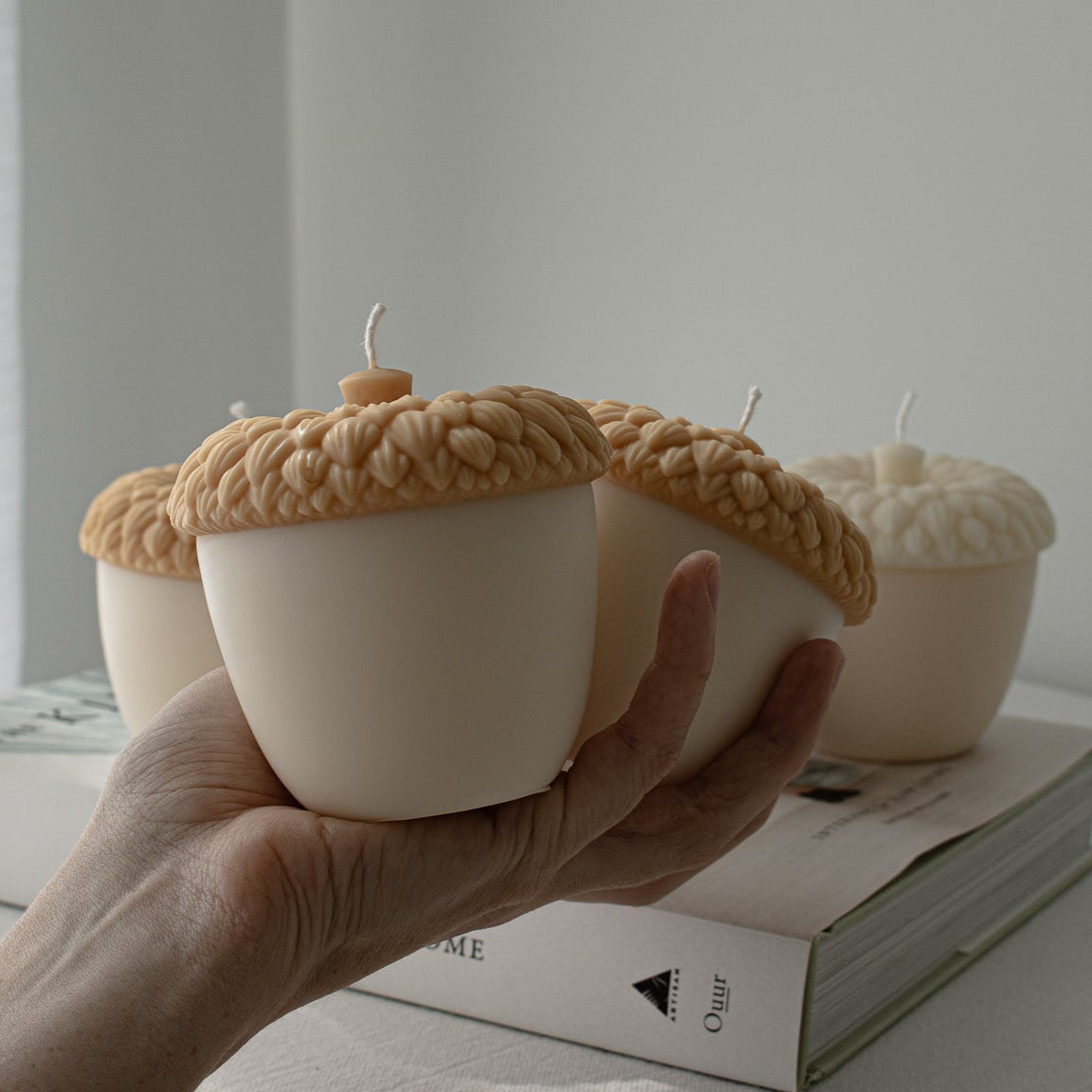 Hand-poured acorn candle for fall decor