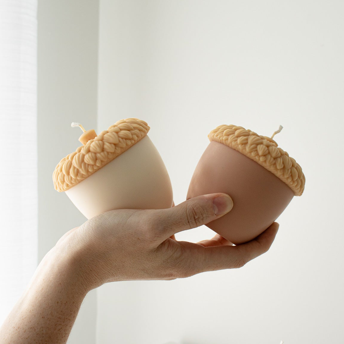 large decorative acorn candle for table or mantel