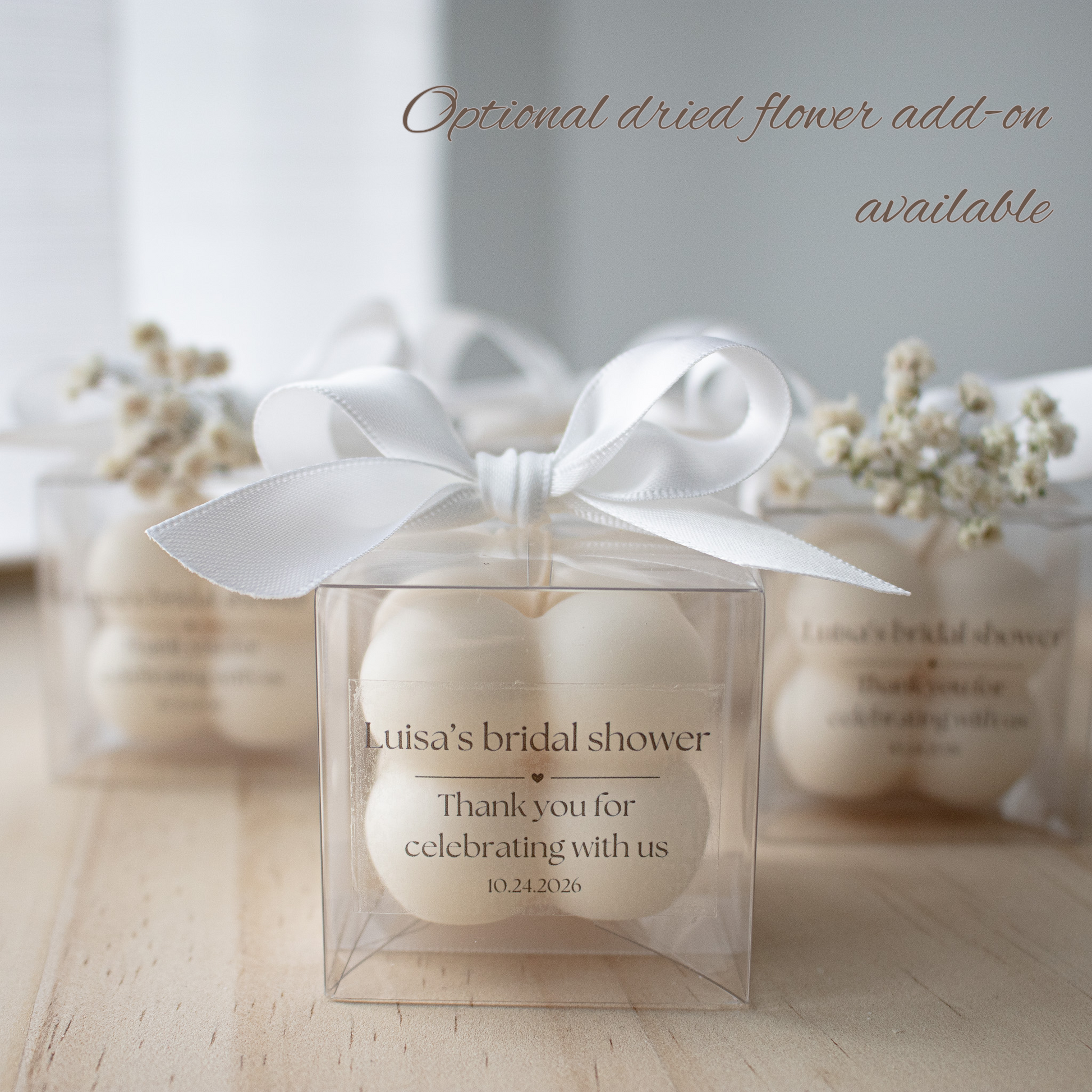 minimalist baptism favor with dried flower