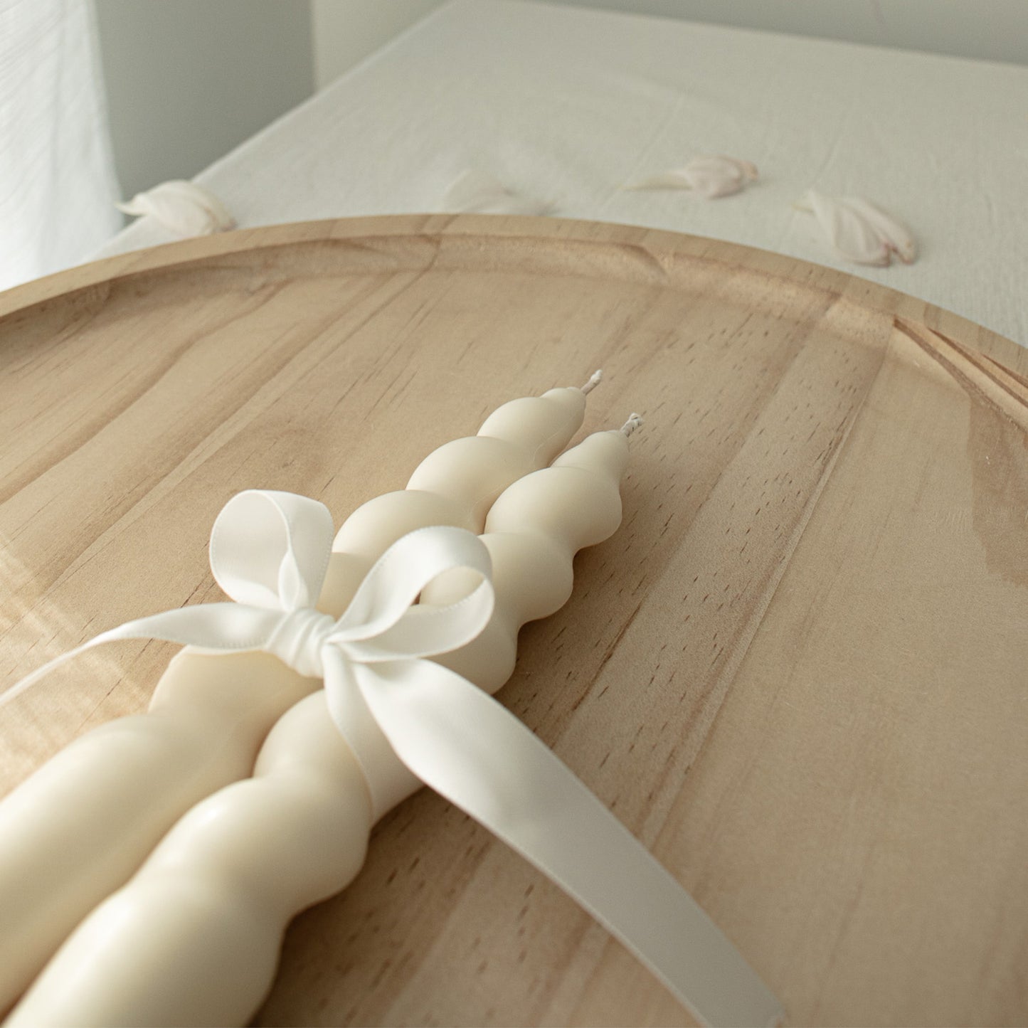 cream white handmade twisted taper candles