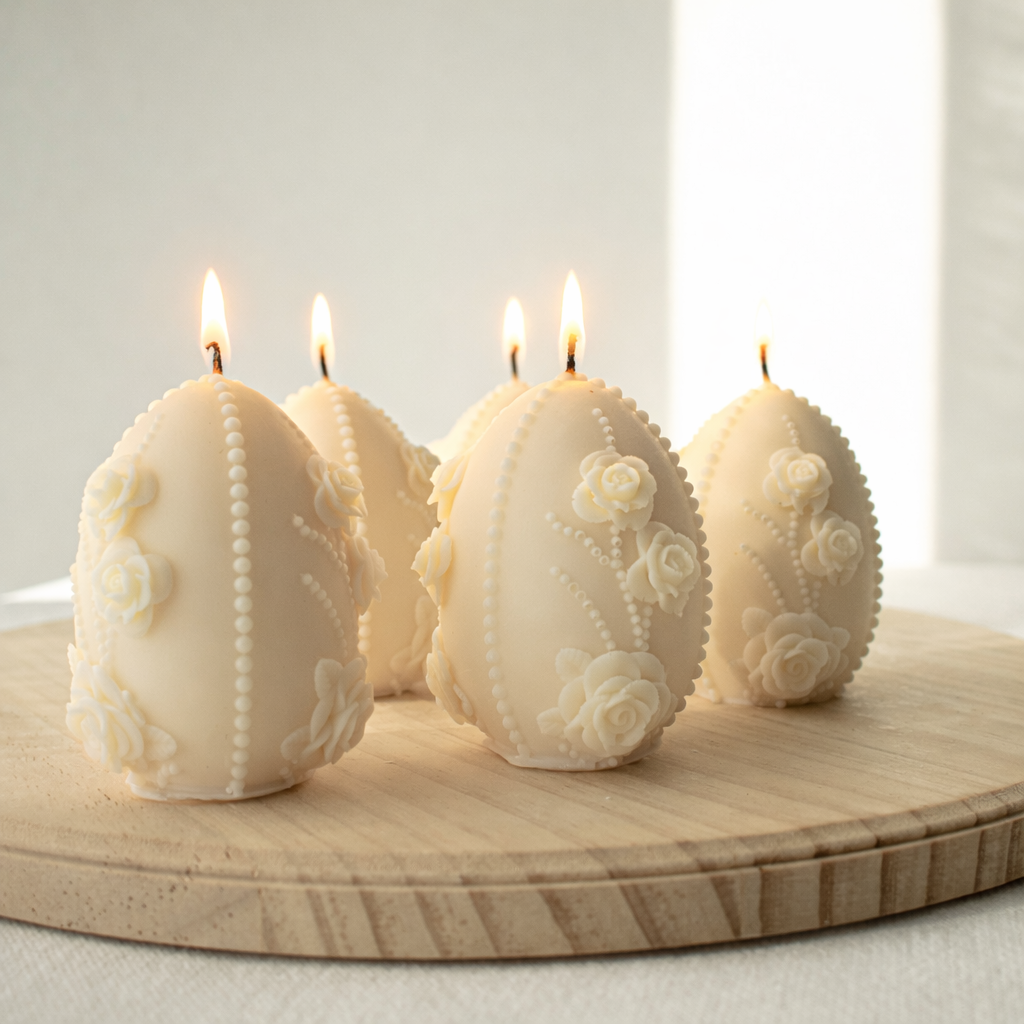 off white egg shaped aesthetic candle for gifting