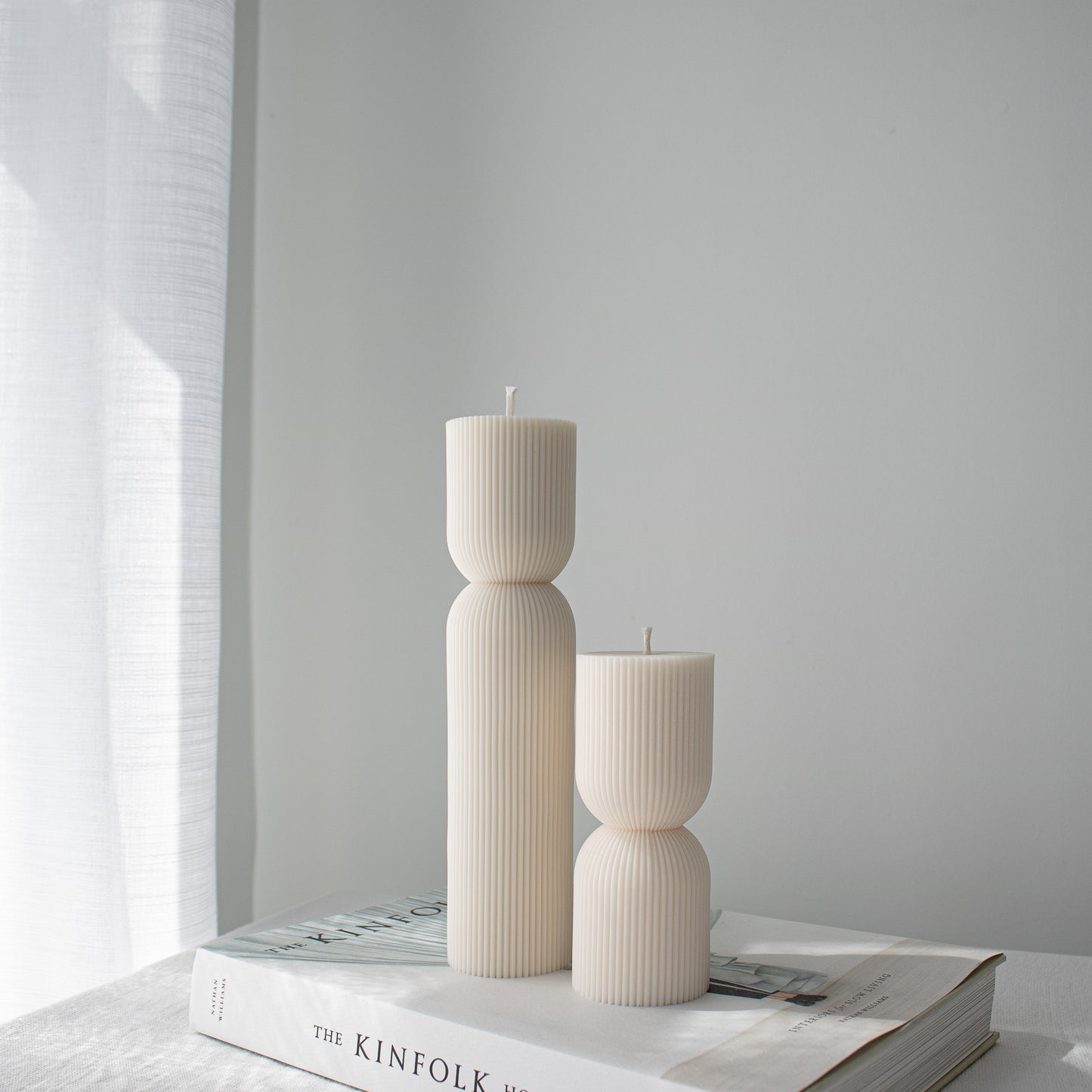 ribbed elegant pillar candle set