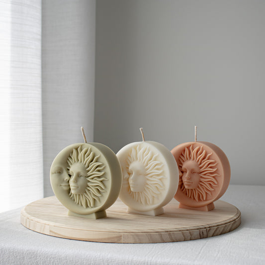 peach colored decorative celestial bohemian candle decor