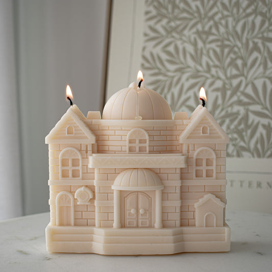 white winter village candle