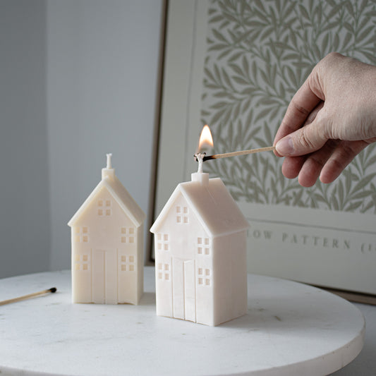 decorative 3d cottage soy candle in cream white
