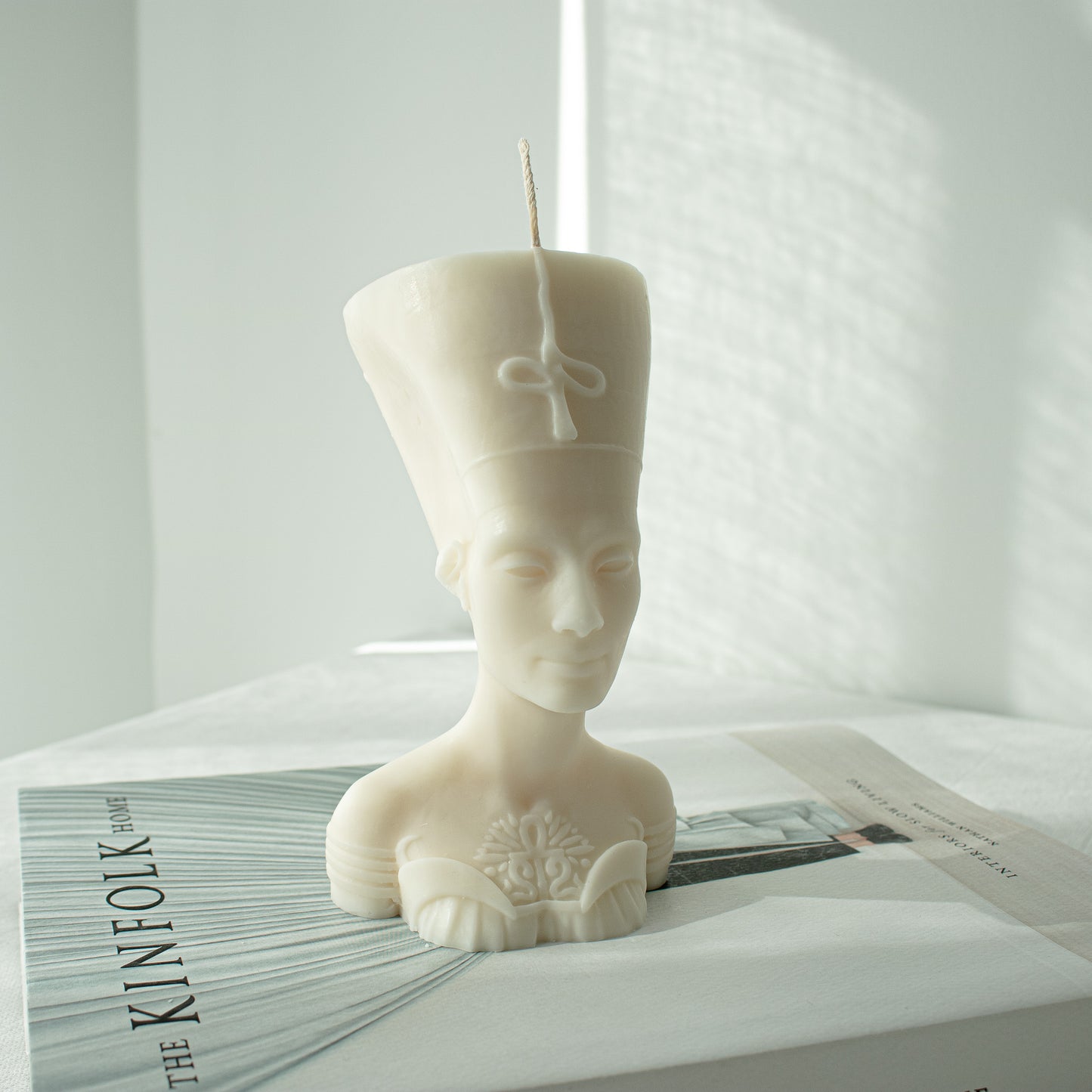 moulded soy candle in cream white Pharaoh bust 