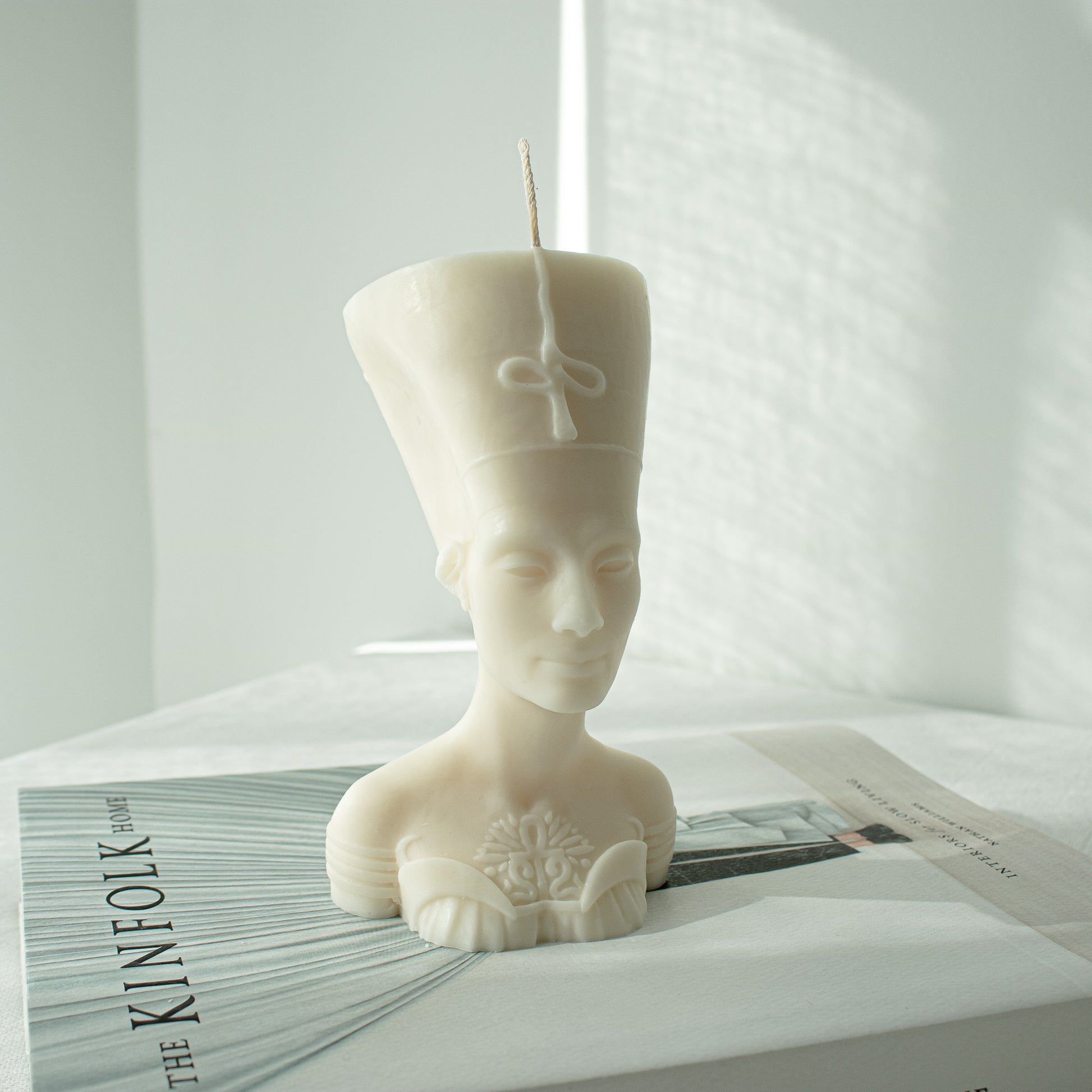 moulded soy candle in cream white Pharaoh bust 