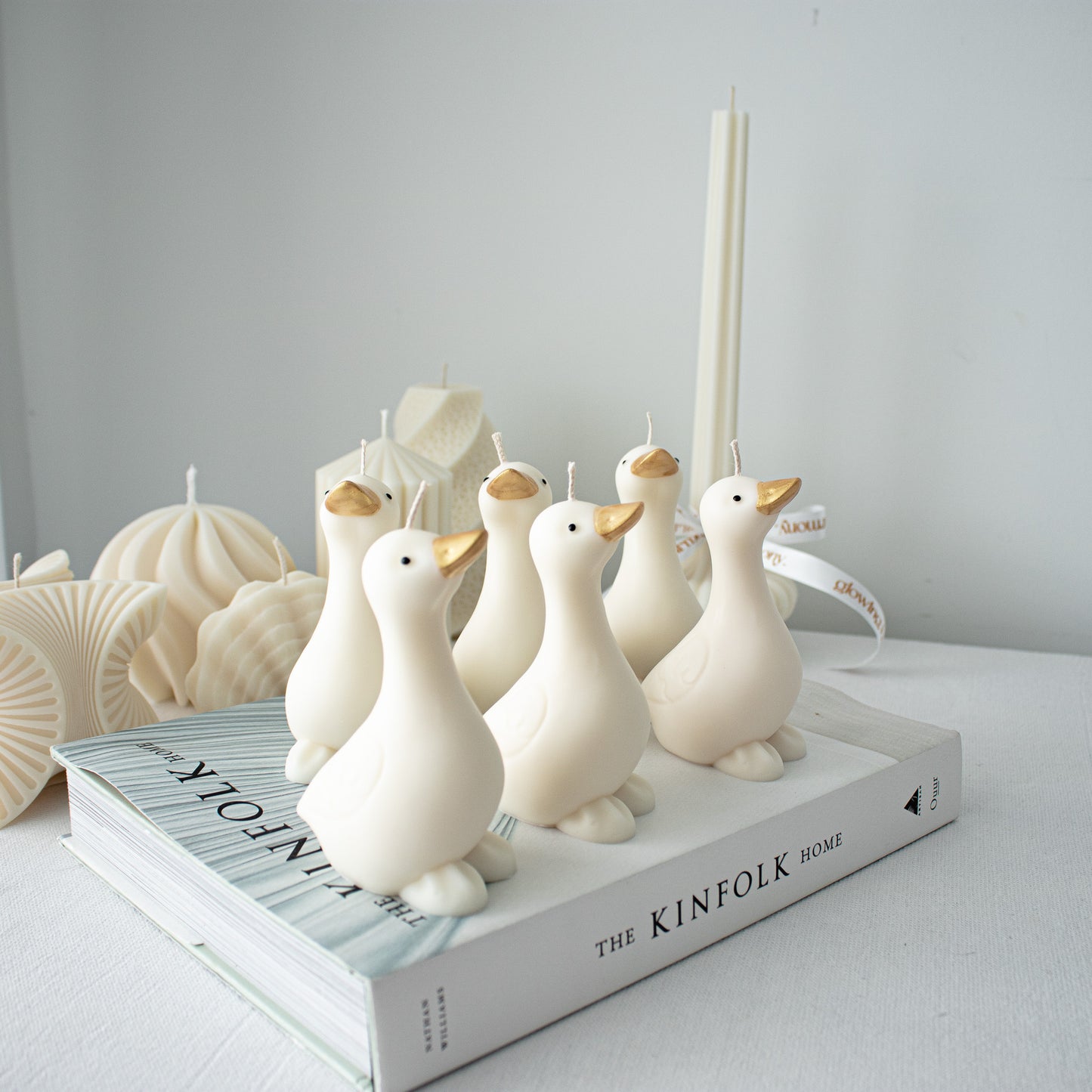 Minimalist goose candle decor in neutral tones, unique handmade gift for animal lovers