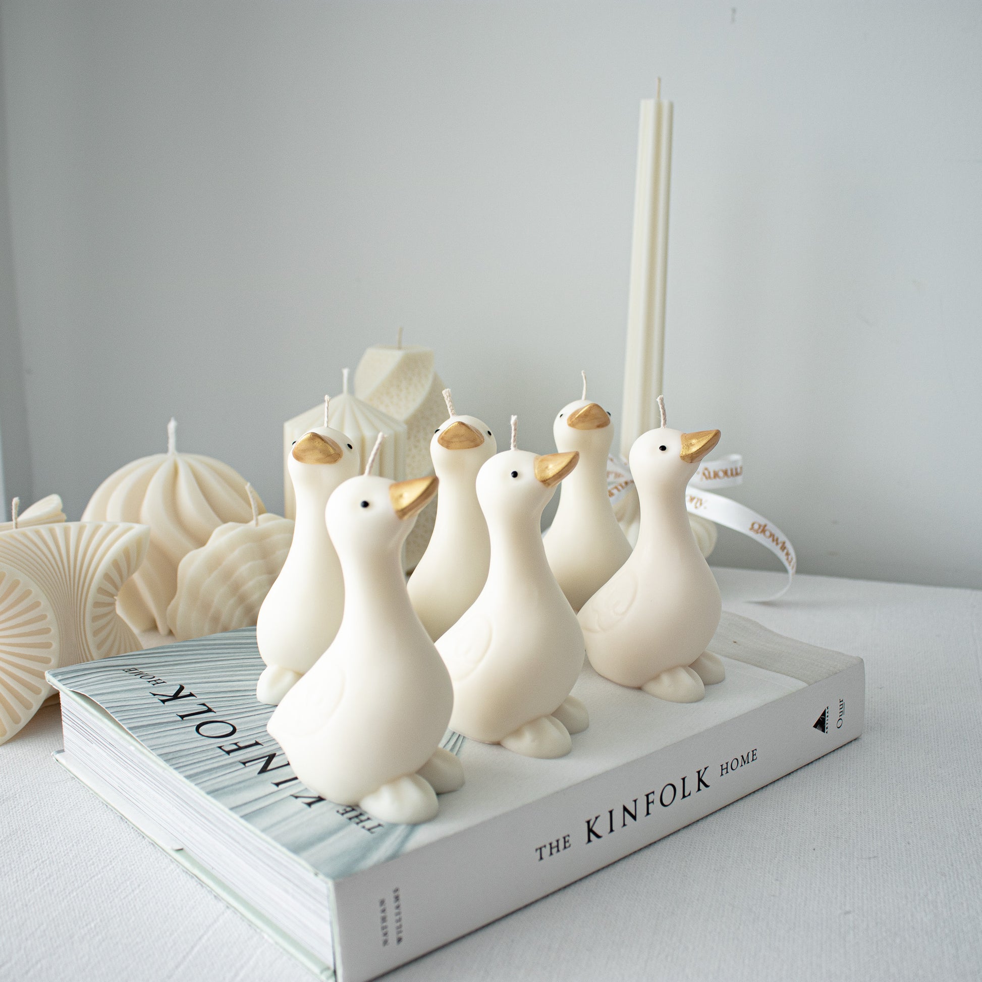 Minimalist goose candle decor in neutral tones, unique handmade gift for animal lovers