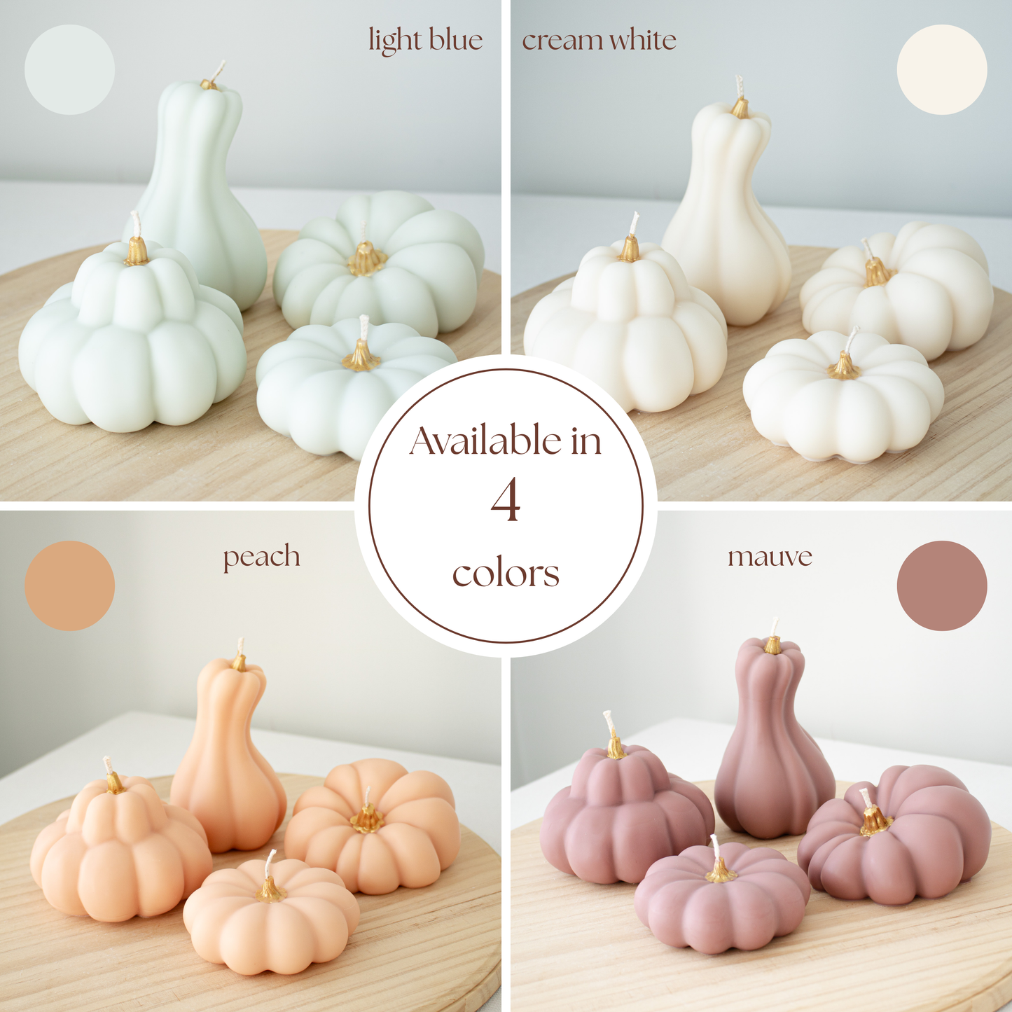 Decorative pumpkin candle set in pastel colors with gold accents